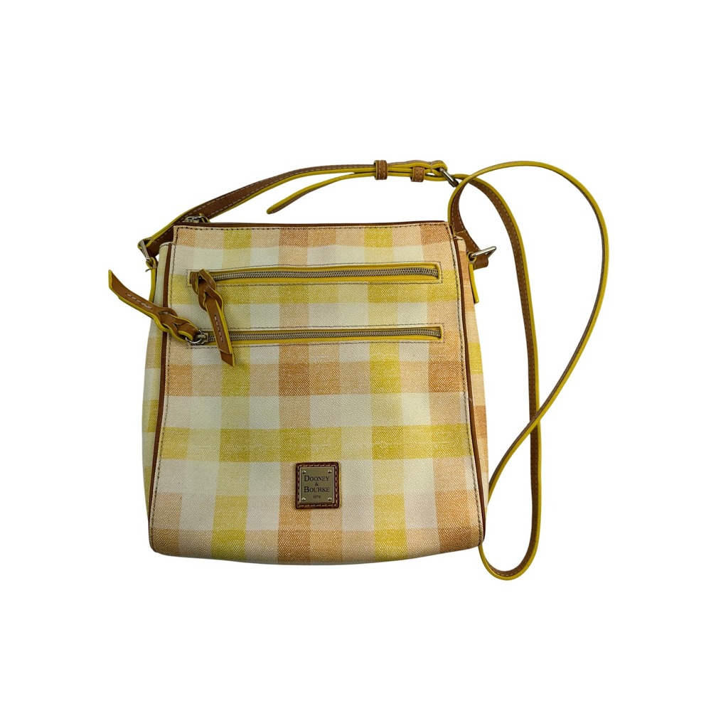 Dooney Bourke Pebble Grain Peyton Triple Zip Crossbody Bag Yellow Gingham Plaid